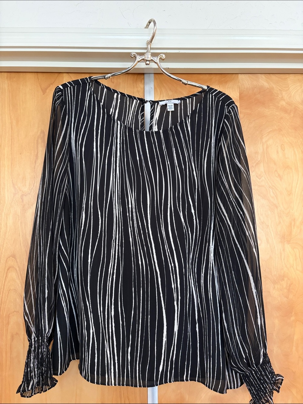 Halston Black & White Striped Long-Sleeve Blouse Dress